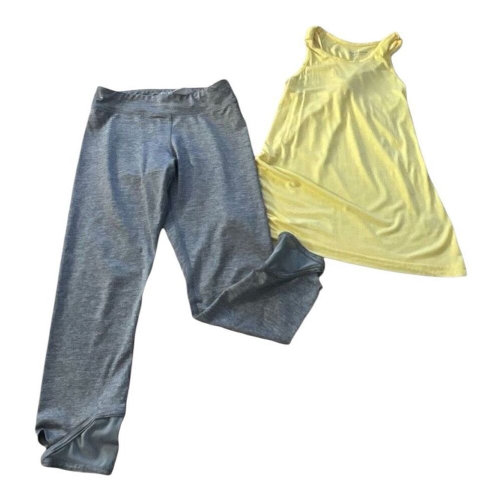 Girls Lot of 2 Racerback Tank Top & Capri Yoga Leggings  L(10-12) Yellow & Grey